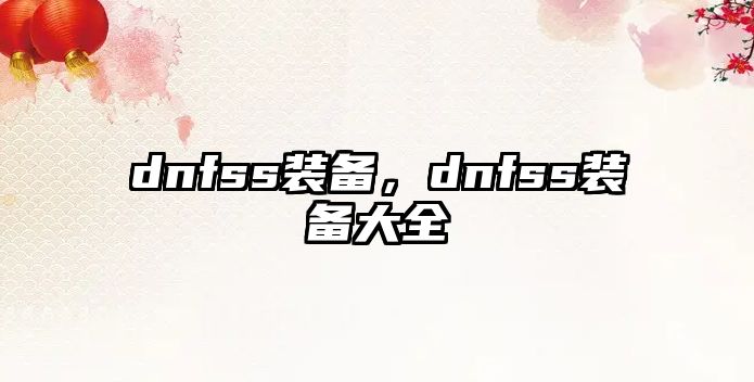 dnfss裝備，dnfss裝備大全