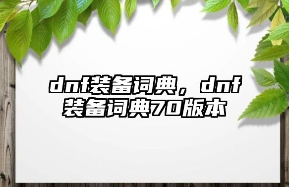 dnf裝備詞典，dnf裝備詞典70版本