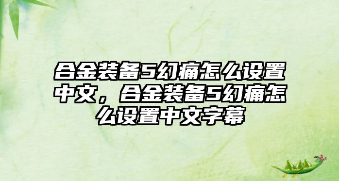 合金裝備5幻痛怎么設(shè)置中文，合金裝備5幻痛怎么設(shè)置中文字幕