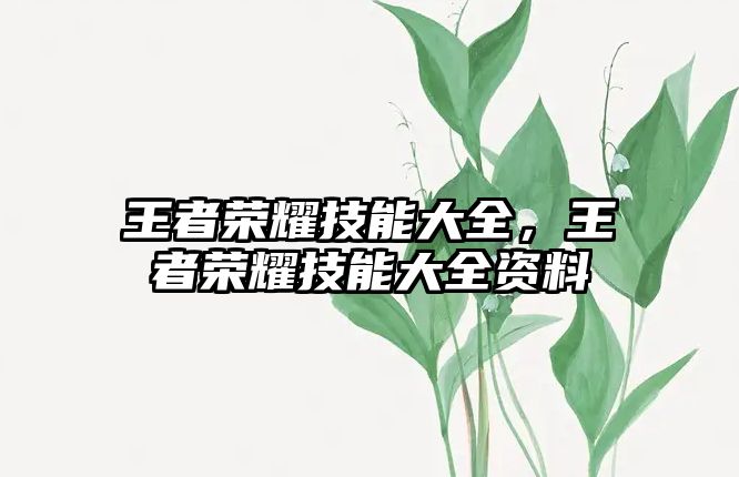 王者榮耀技能大全，王者榮耀技能大全資料