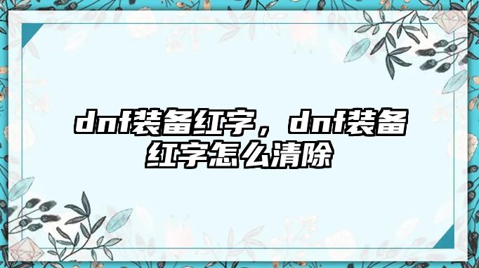 dnf裝備紅字，dnf裝備紅字怎么清除