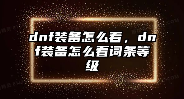 dnf裝備怎么看，dnf裝備怎么看詞條等級(jí)