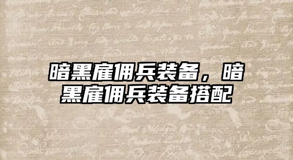 暗黑雇傭兵裝備，暗黑雇傭兵裝備搭配