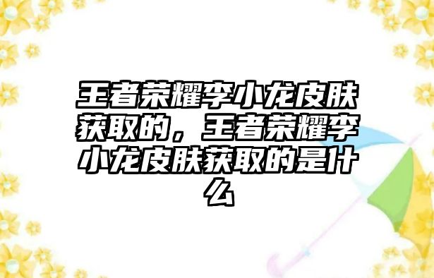 王者榮耀李小龍皮膚獲取的，王者榮耀李小龍皮膚獲取的是什么