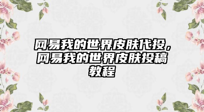 網(wǎng)易我的世界皮膚代投，網(wǎng)易我的世界皮膚投稿教程